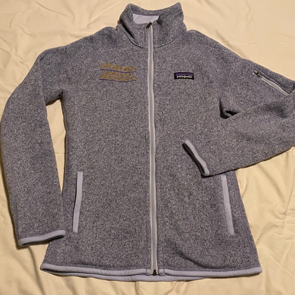Patagonia Women’s Zip-Up Sweater in Light Purple Heather Gray